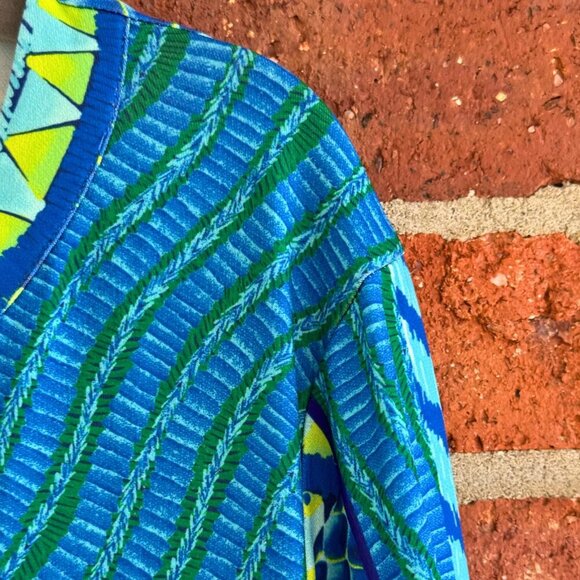 Hale Bob Geometric Print Dress | Size L | Blue Green Yellow Bold Pattern - Picture 2 of 7